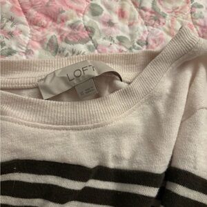 LOFT Cream and Brown Crew Neck Sweater with Stripes